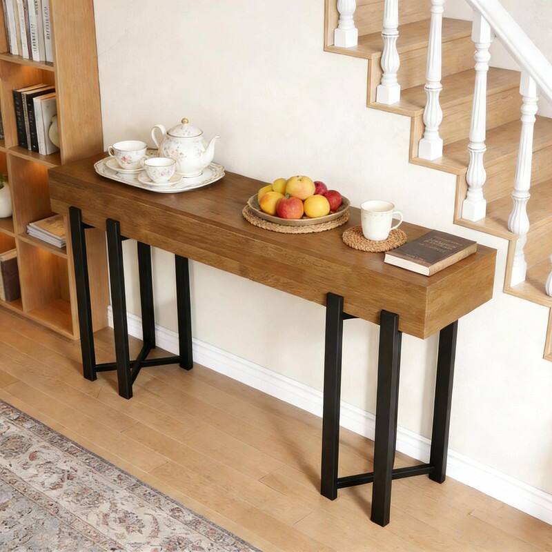 63" Rustic Industrial Console Table with Black Iron Hairpin Legs