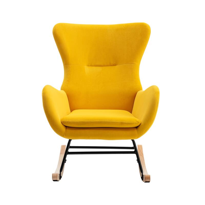 Yellow Modern 33.1" High Back Upholstered Rocking Chair with Rubber Wood Legs and Metal Frame