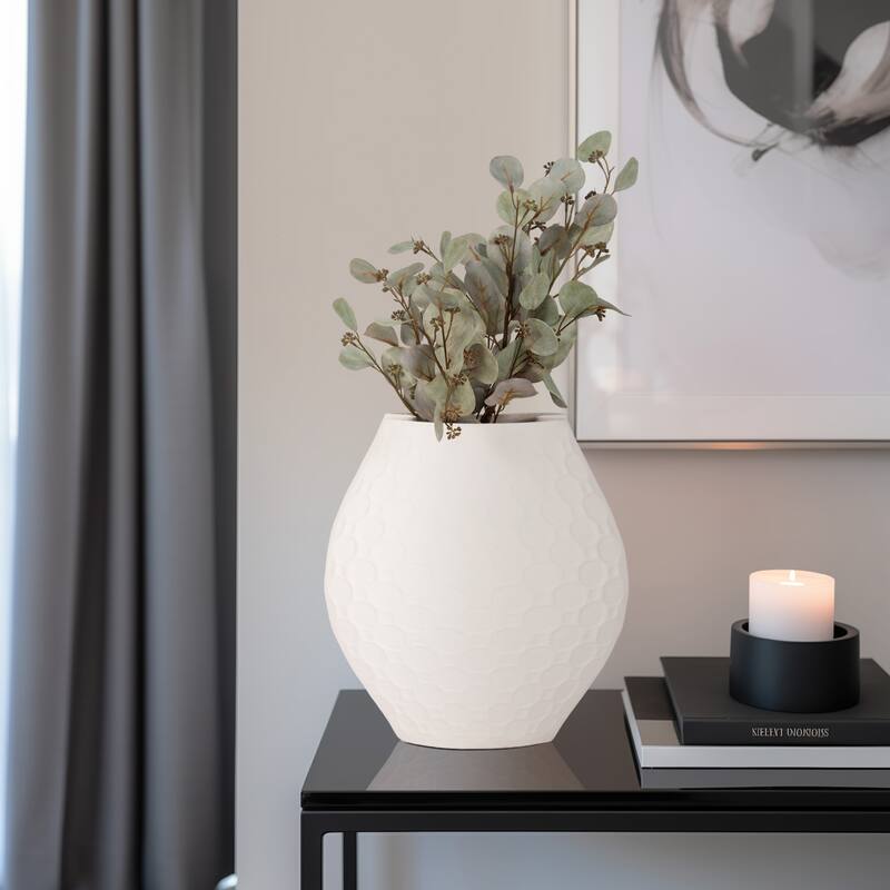 Sagebrook Home Elphantine 3D Printed Vase, Ivory/Beige, Bud, Texture - 14" x 7" x 16"