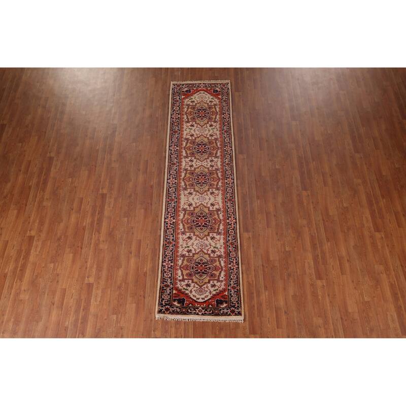 Geometric Heriz Serapi Oriental Runner Rug Hand-Knotted Wool Carpet - 2'8"x 9'11"