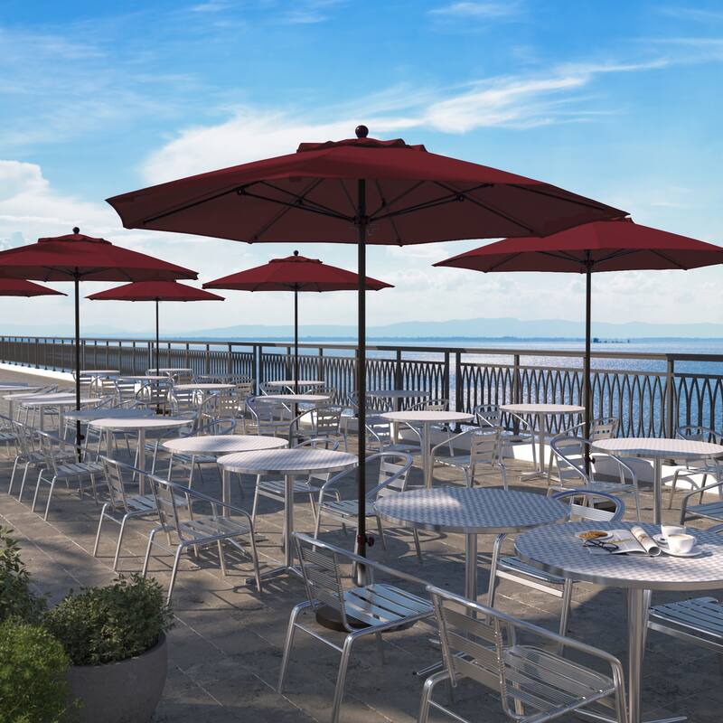 California Umbrella 9' Rd. Aluminum Frame, Fiberglass Rib Market Umbrella, Push Open, Bronze Finish, Pacifica Fabric - Burgundy