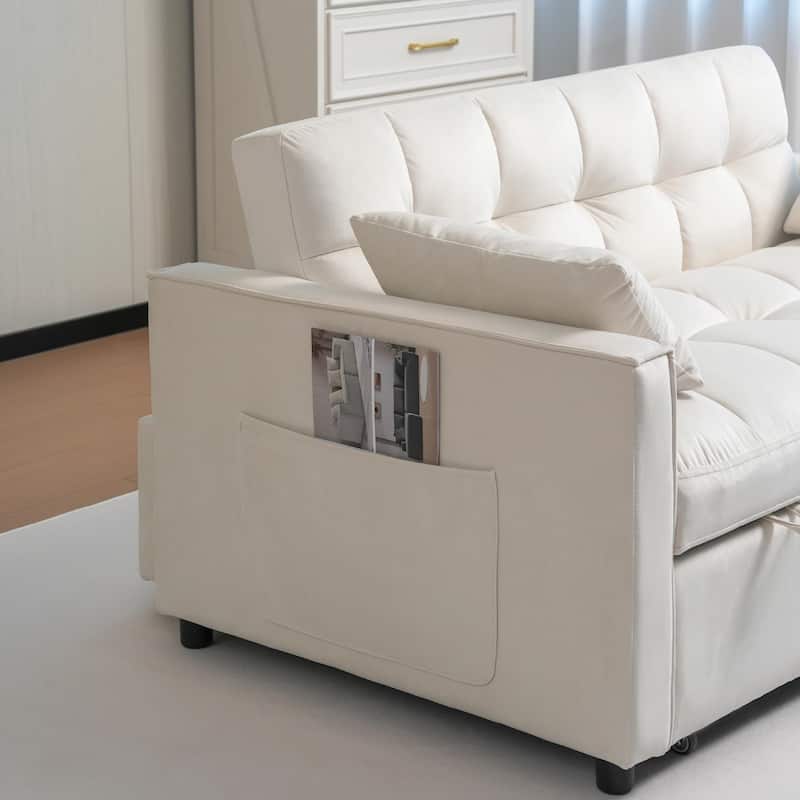 Pull-Out Sofa Bed - Adjustable Velvet Couch with Pillows
