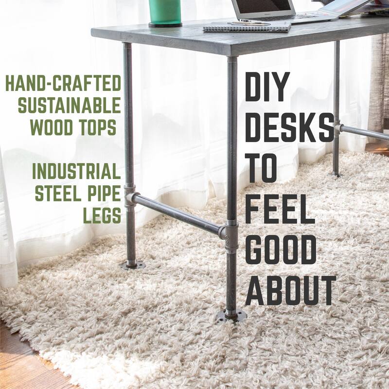 PIPE DECOR Solid Reclaimed Wood Desk with Authentic Industrial Pipe