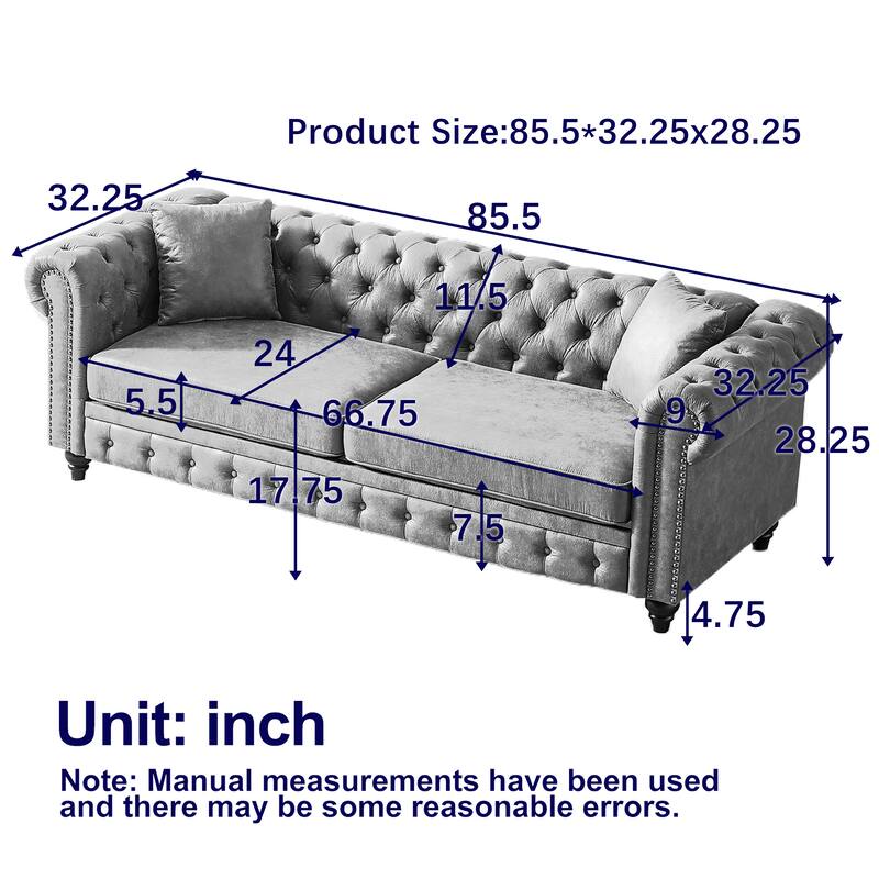 Chesterfield Sofa in Tech Fabric - 85.5" 3-Seater with Rolled Arms