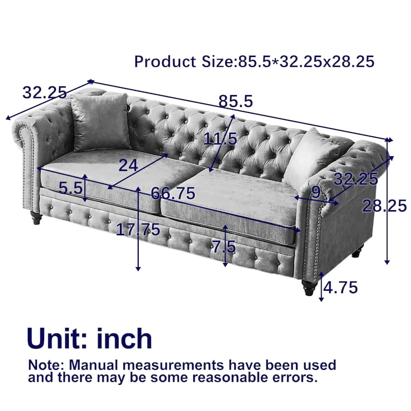Elegant Chenille Sofa with 4 Cushions and Brass Nail Accents - Perfect for Apartment Living Rooms