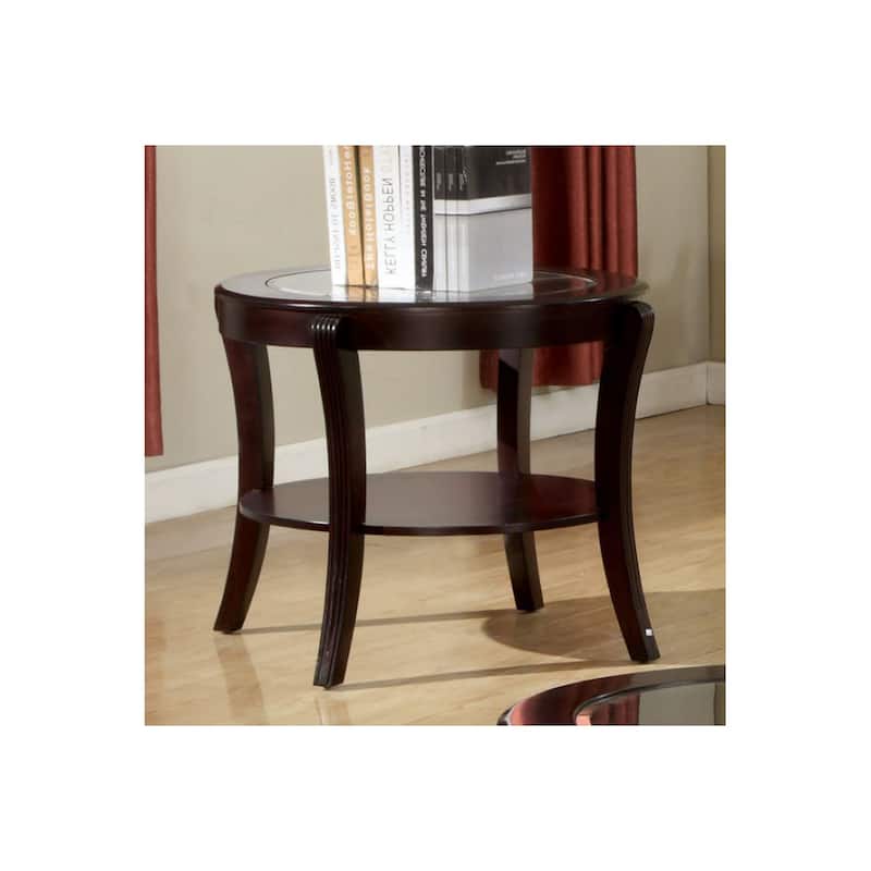 28 in. Brown Round Glass End Table, Sturdy Build End Side Table for Living Rooms