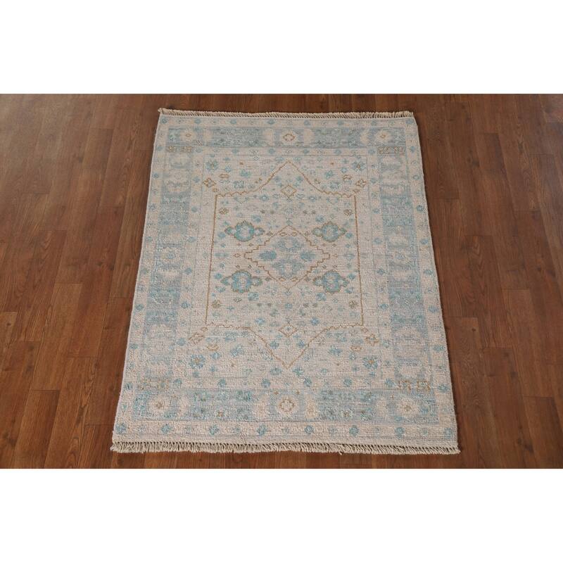 Turkish Oushak Vegetable Dye Accent Rug Handmade Wool Carpet - 2'11"x 3'11"