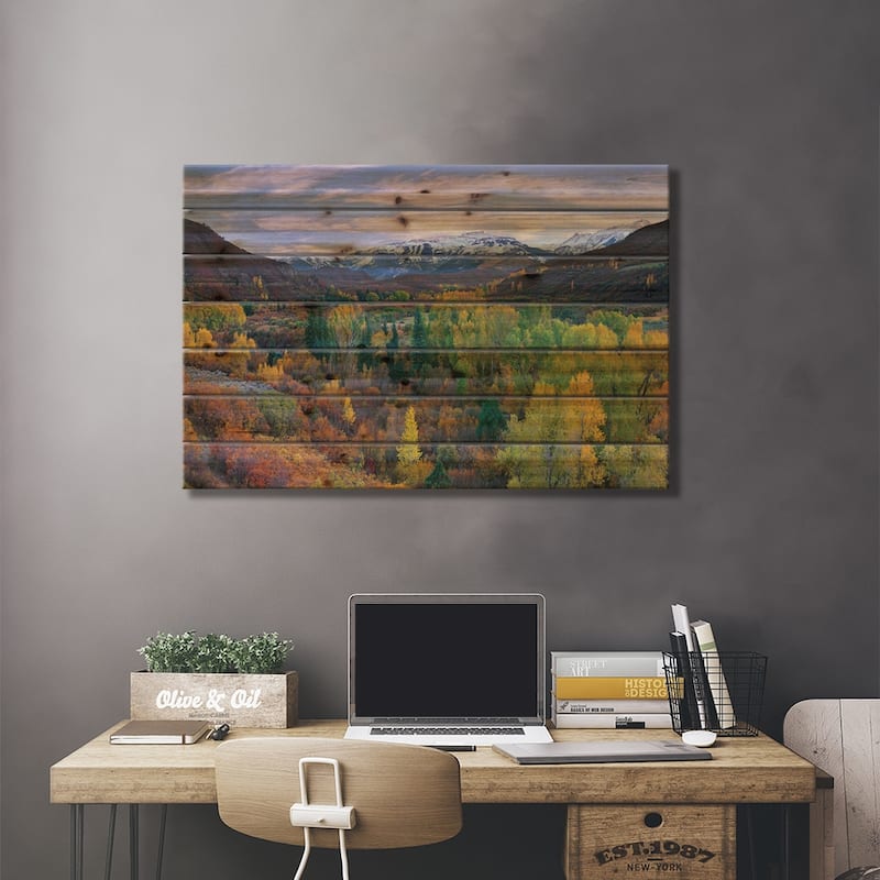 Quaking Aspen Forest In Autumn, Snowmass Mountain Near Quaking Aspen, Colorado Print On Wood by Tim Fitzharris - Multi-Color