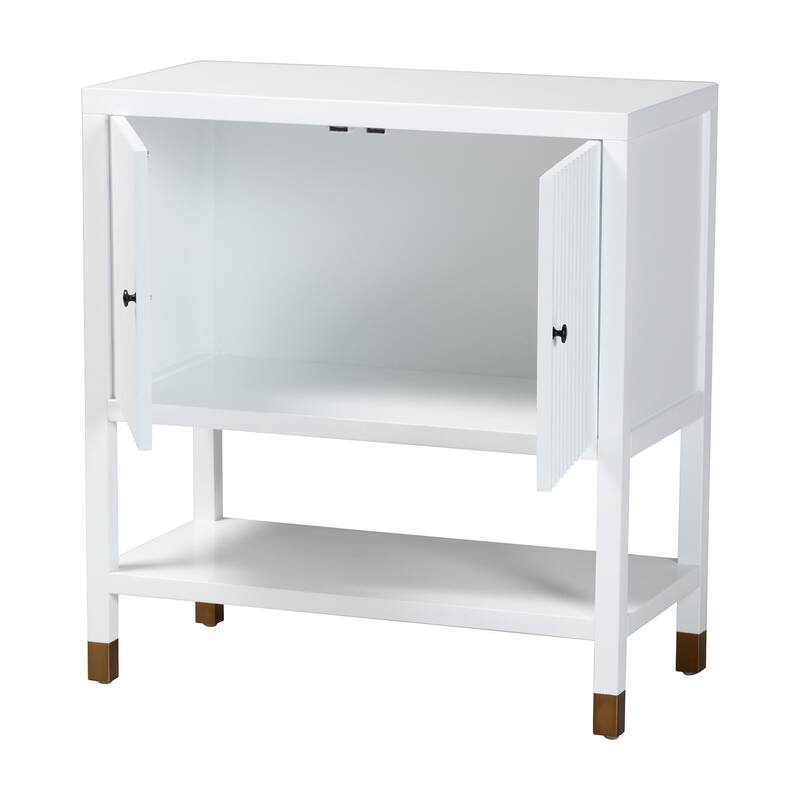 Aiden Fluted Sideboard - 2-Door Accent Storage Cabinet with Open Shelf and Raised Legs, Compact Entryway or Dining Room Cabinet
