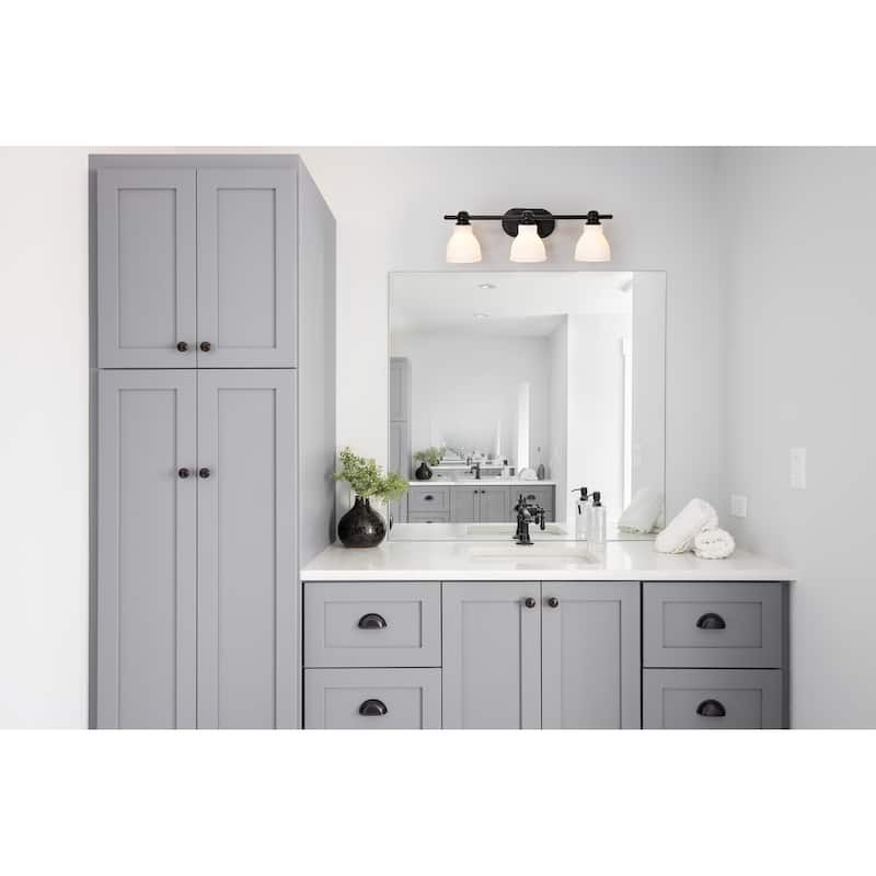 Russel 3 Light Vanity Matte Black with Satin White Glass - Matte Black