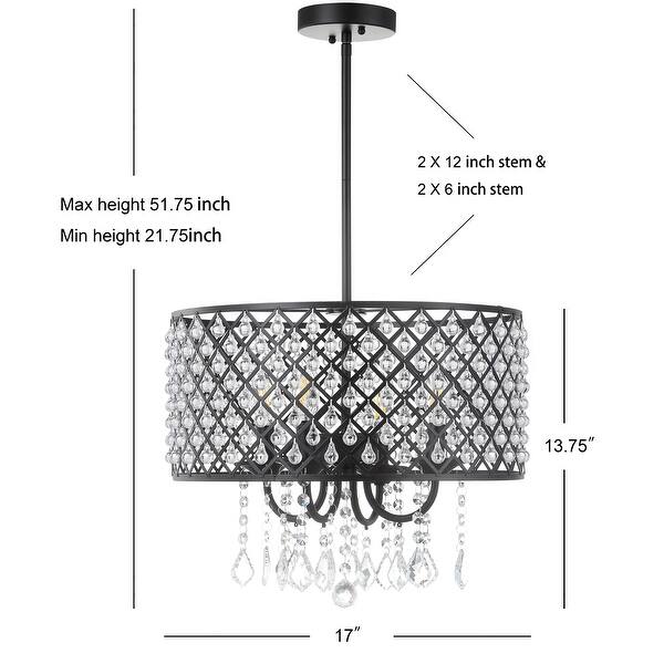 dimension image slide 0 of 2, Avah Metal/Crystal Adjustable LED Drop Chandelier, Black/Clear by JONATHAN Y