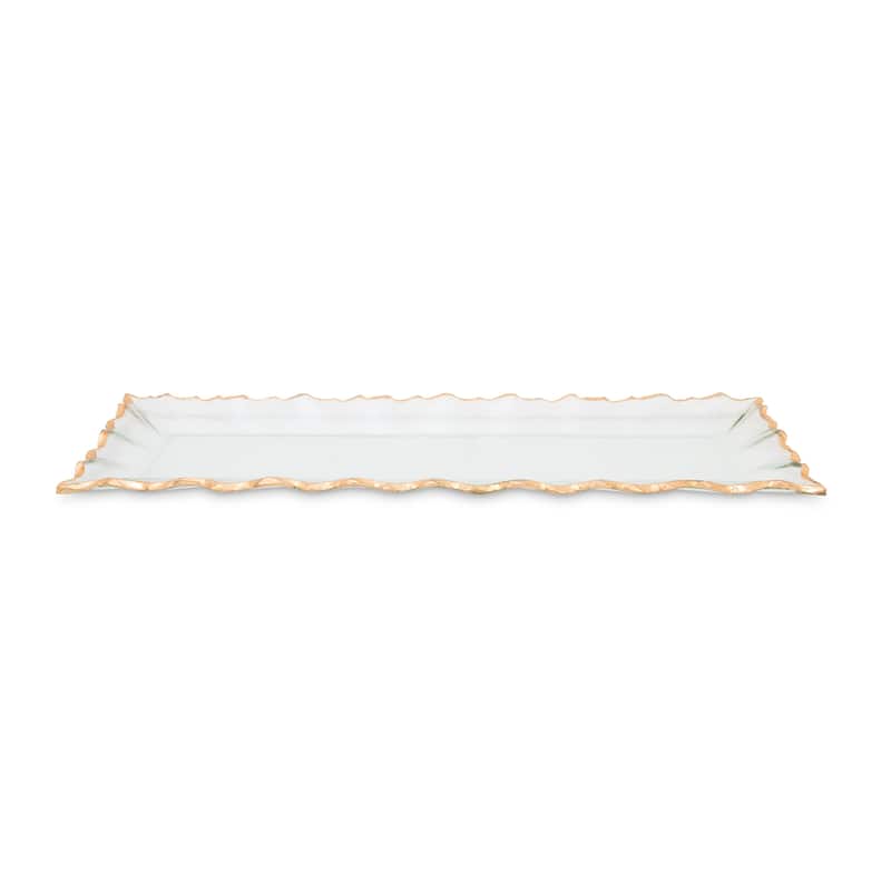 Alice Pazkus 19"L Glass Oblong Tray With Gold Edge
