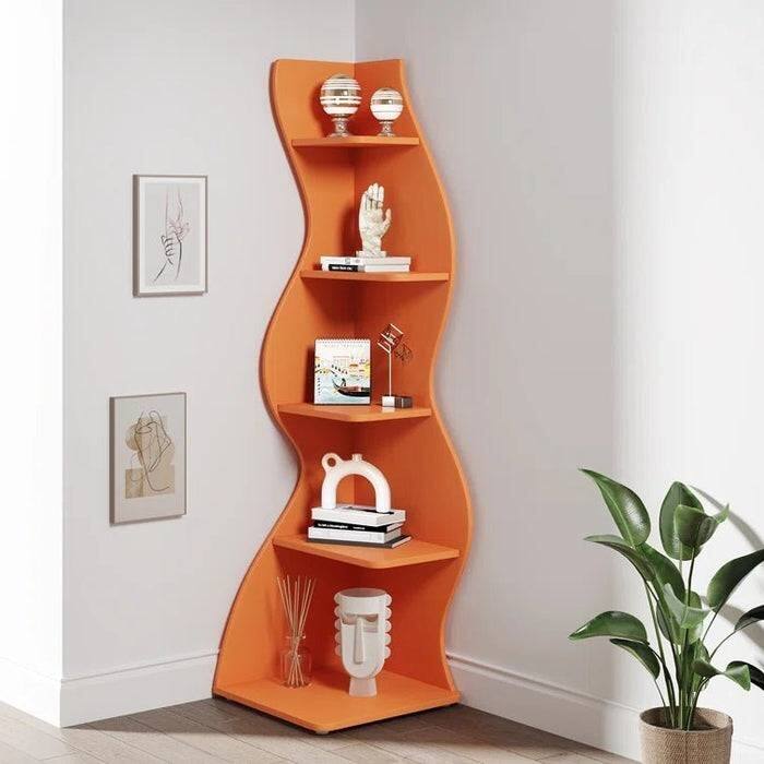 Modern Whimsical 5-Shelf Corner Bookcase Adjustable Wood-Inspired Storage for Home and Office