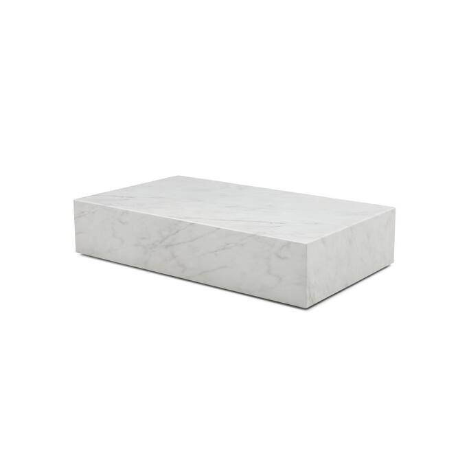 HomeRoots 55" White Genuine Marble Block Coffee Table - 55.00 in. x 11.00 in. x 32.00 in.