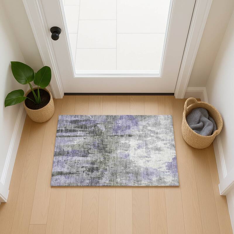 Machine Washable Indoor/ Outdoor Abstract Modern Chantille Rug