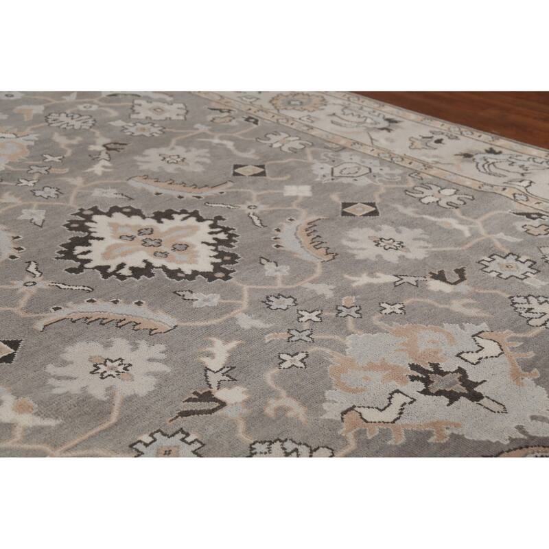 Gray Oushak Indian Area Rug Handmade Wool Carpet - 9'0" x 11'9"