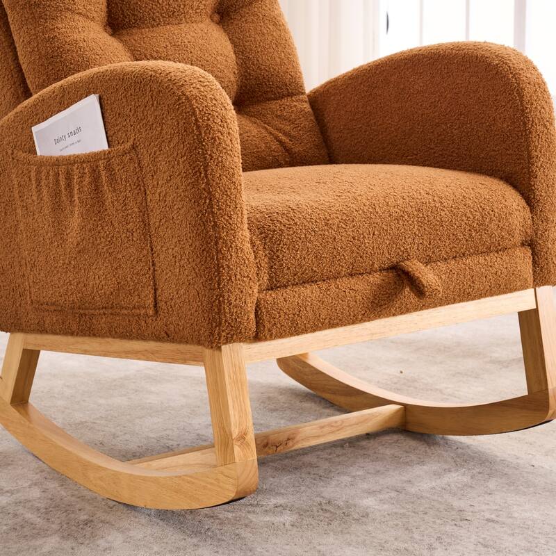 Rocking Chair with Footrest, Nursery Glider Chair with Rubber Wood Legs Side Pocket, High Back Nursing Chair
