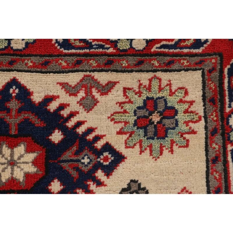 Geometric Kazak Accent Rug Handmade Wool Carpet - 2'7" x 3'9"