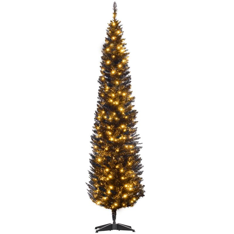 HOMCOM 7ft Tall Pre-Lit Slim Noble Fir Artificial Christmas Tree with Realistic Branches, 200 Warm White LED Lights, Green