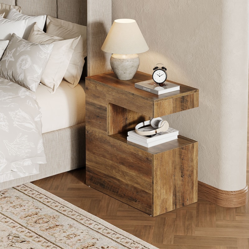 2-Tier C-Shaped End Table Couch Side Table for Sofa, Living Room