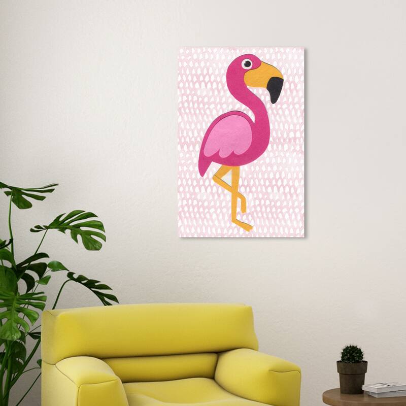 Wynwood Studio Canvas Animals F for Flamingo Pink and Pastel Pink Modern & Contemporary Wall Art Canvas Print - 20 x 30