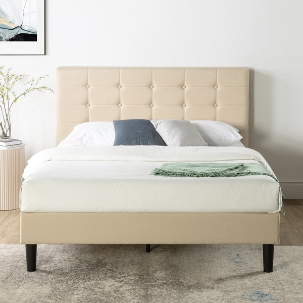 Priage by Zinus Beige Upholstered Button Tufted Platform Bed Full