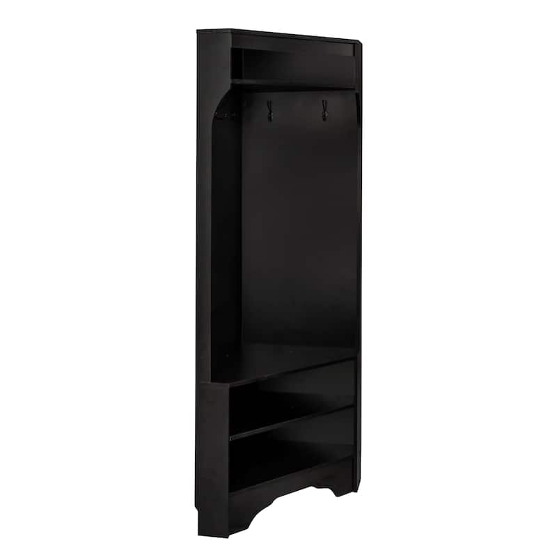 Corner Hall Tree with Coat Hooks & Shoe Bench, Entryway Storage Cabinet Coat Rack with Adjustable Shelf