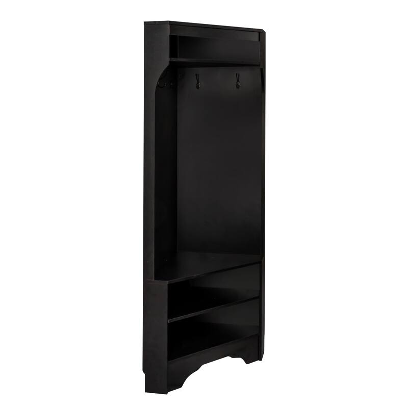 Corner Hall Tree with Shoe Bench - Multifunctional Entryway Coat Rack Featuring 4 Hooks and Adjustable Shelf,29.5''W x 71.6''H"