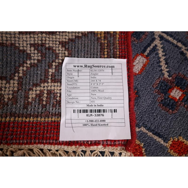 Animals Design Ziegler Indian Runner Rug Hand-Knotted Wool Carpet - 2'5"x 8'0"