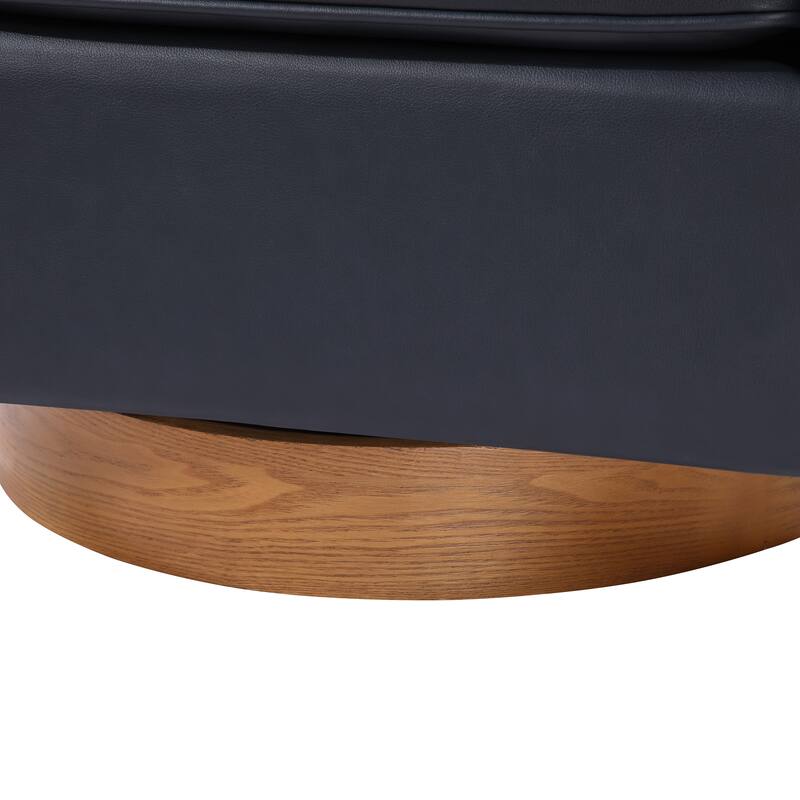 Maisy Midnight Blue Faux Leather Wood Base Barrel Swivel Chair