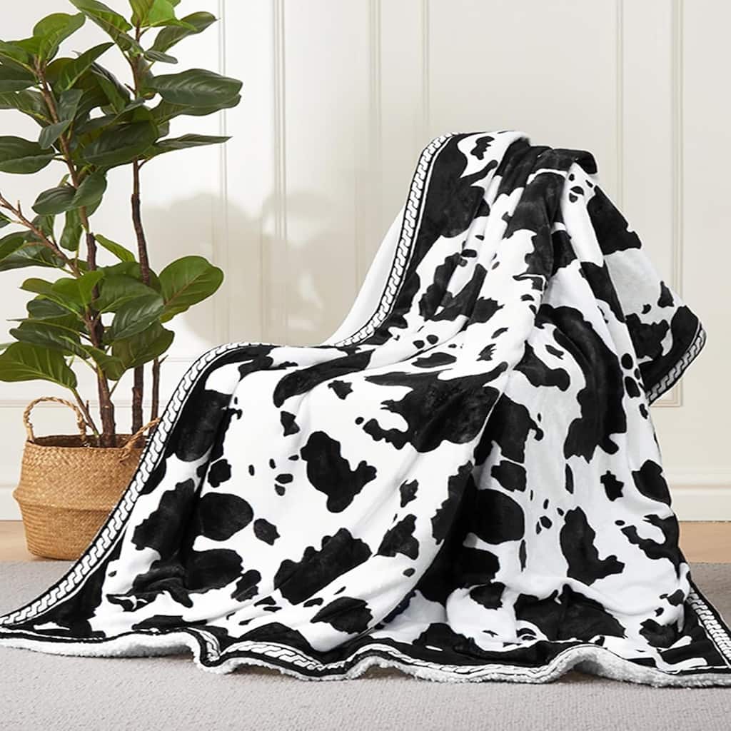 50-in x 60-in Heated Electric Blanket Throw Cow Print Black White