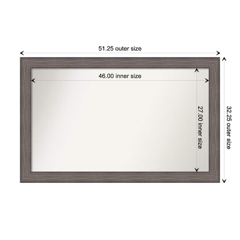 Country Barnwood Framed Non-Beveled Custom Wall Mirror, Bathroom Vanity Mirror - Outer Size: 51.25 x 32.25