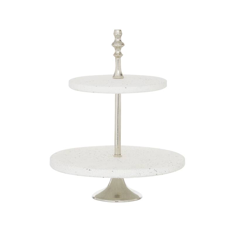 White Stoneware Glam Tiered Server 17 x 14 x 14 - 14 x 14 x 17Round