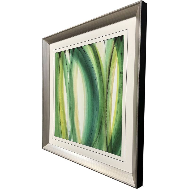 HomeRoots Modern Abstract Green Leaves Silver Framed Wall Art
