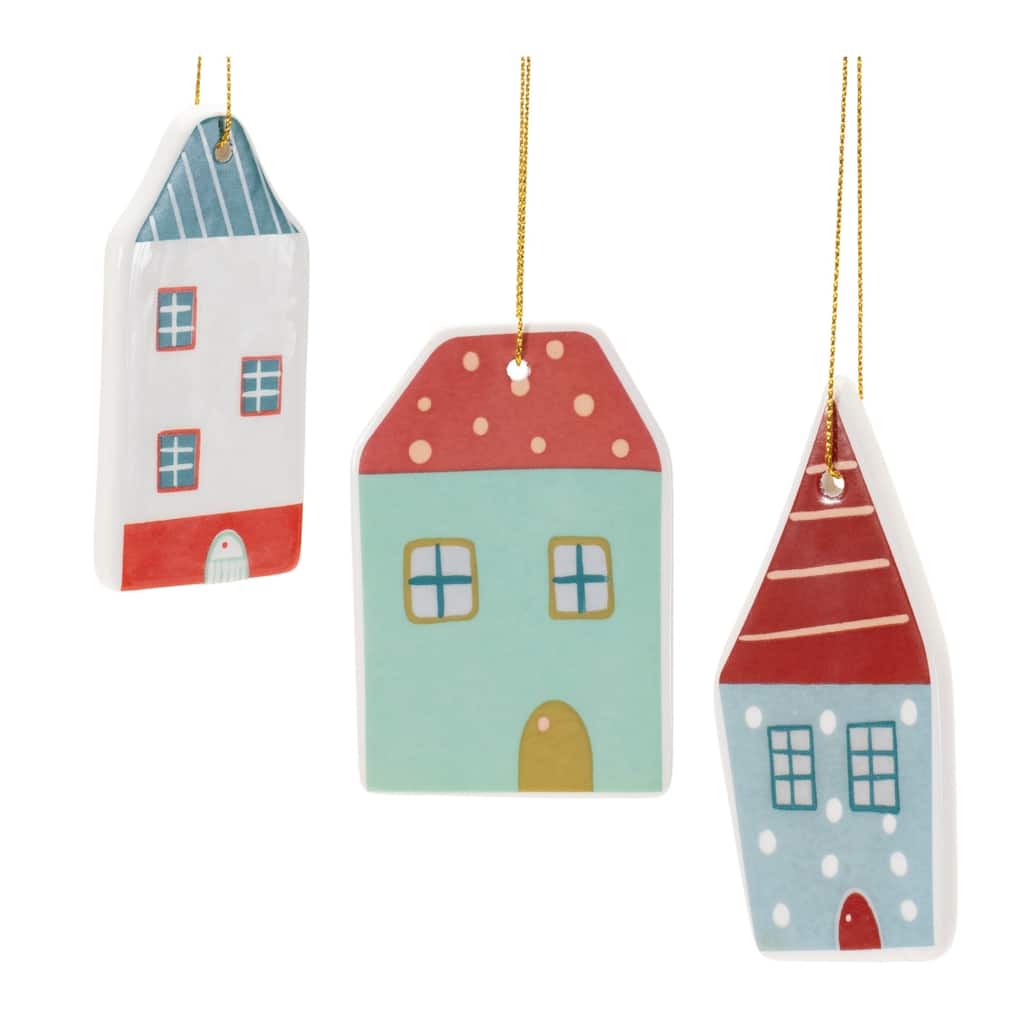 Ceramic House Christmas Ornaments - 3.5" - 12ct