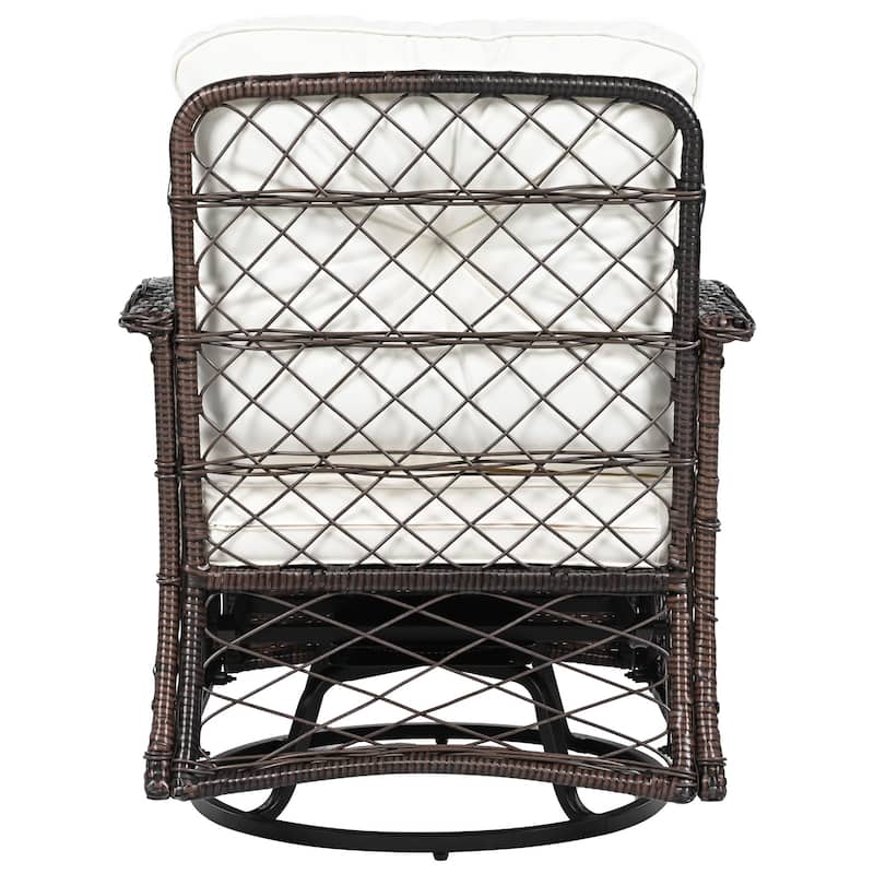 3-piece Outdoor Chair&Table Set 2-person Rattan Seating Group with Two Swiveling and Rocking Chairs and a Square Table