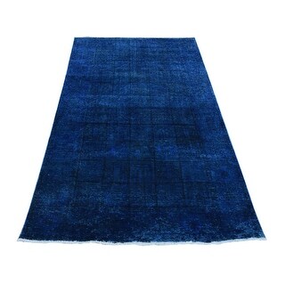Shahbanu Rugs Prussian Blue Pure Wool Overdyed Vintage Persian Bakhtiar ...