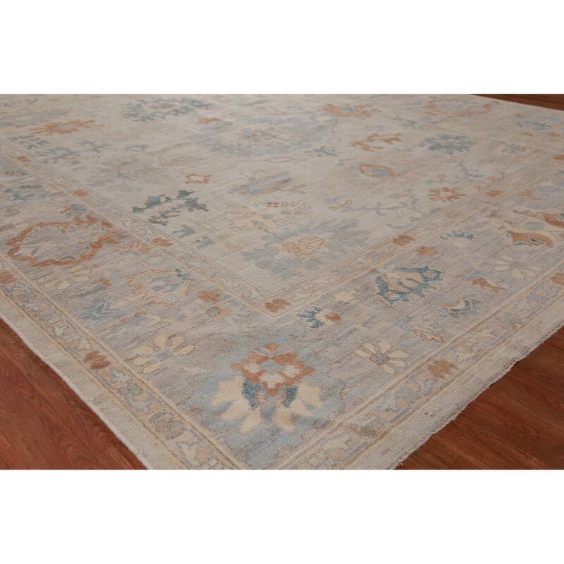 Hand Knotted Oriental 100% Wool Carpet Transitional Medallion Beige & Ivories Oushak Area Rug - 9' 10'' X 8' 1''