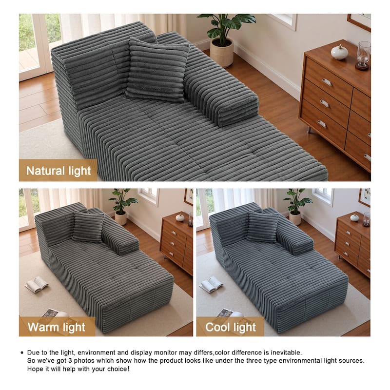 Corduroy Oversized Low-back Modular Loveseat Chaise with Pillow