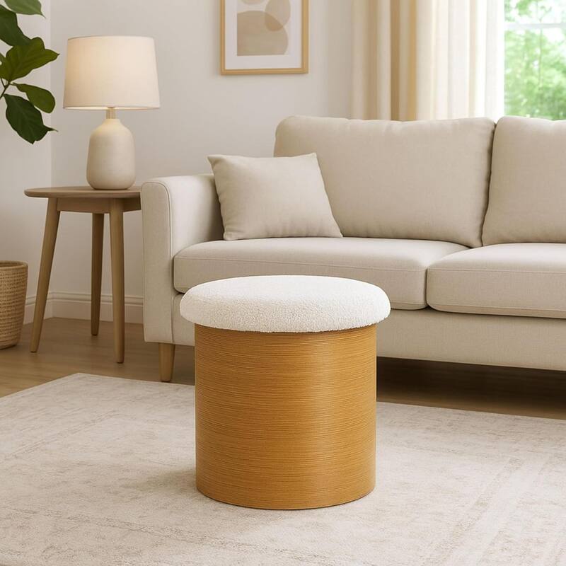 Boucle Round Storage Ottoman Foot Stool Small Ottoman for Living Room