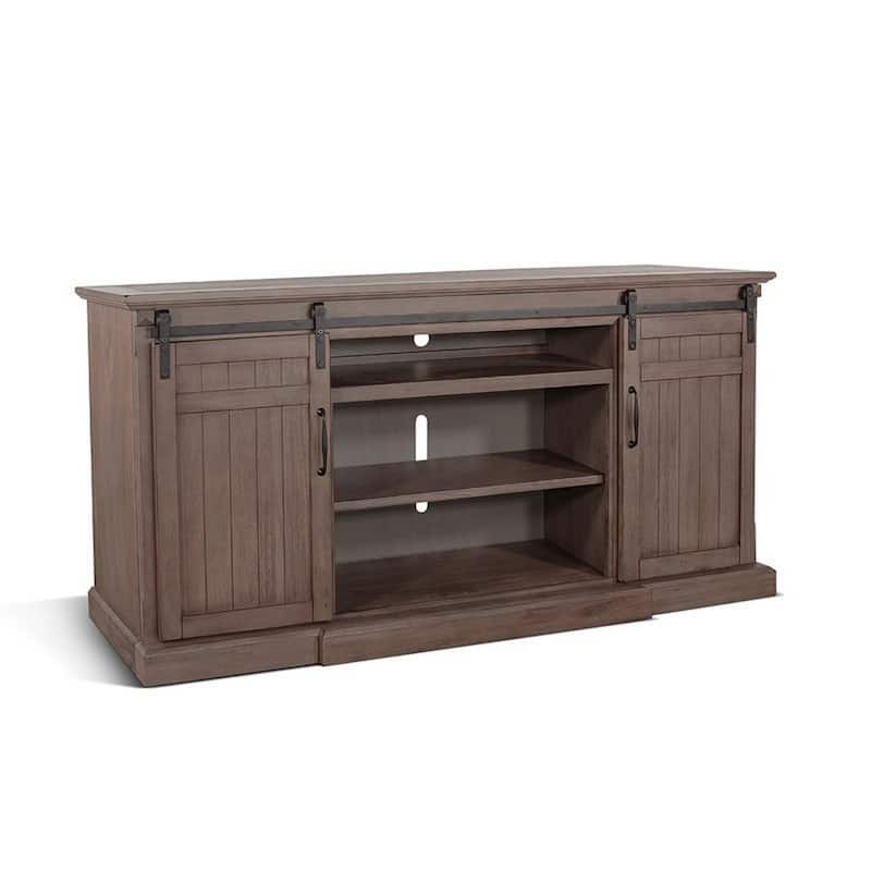 Yael TV Media Console w Fireplace Option, Barn Doors, 78 Inch Brown