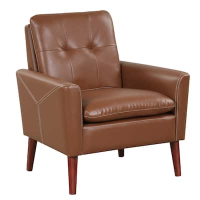 Modern Accent Chair PU Leather Armchair Sofa Chair w/ Solid Wood Legs