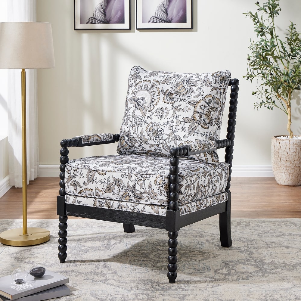 Roundhill Furniture Belvoir Upholstered Spool Accent Chair with Turned Wood Frame