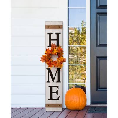 Glitzhome 42"H Wooden HOME Porch Sign with 3 Changeable Floral Wreaths