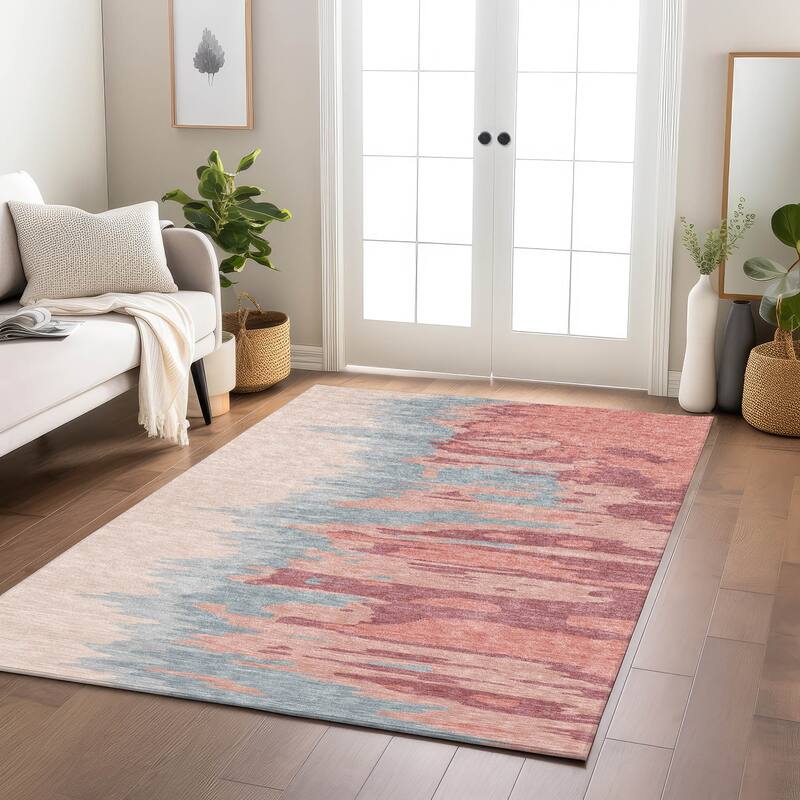 Machine Washable Indoor/ Outdoor Brushstrokes Ombre Chantille Rug