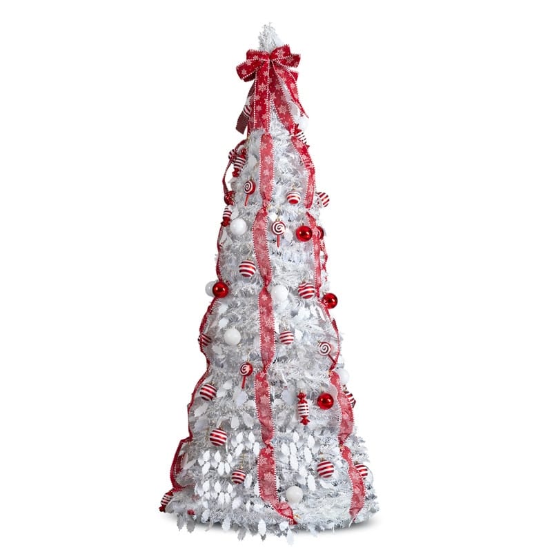 6 FT Fully Decorated Pre-lit Christmas Tree, Pop Up Artificial Xmas Tree for Home Office Store Holiday Deco, White