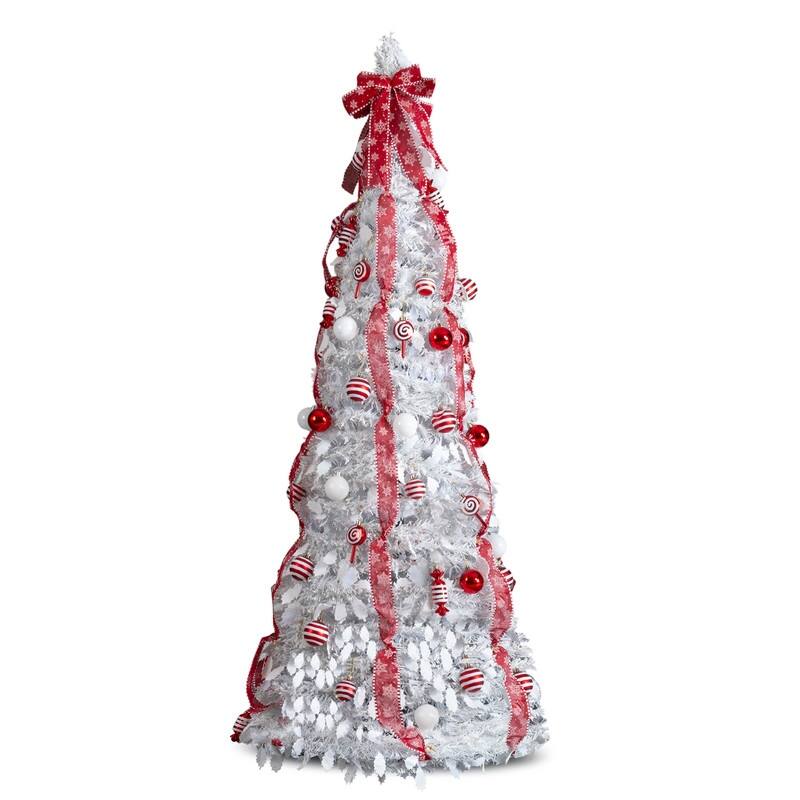 7 FT Fully Decorated Pre-lit Christmas Tree, Pop Up Artificial Xmas Tree for Home Office Store Holiday Deco