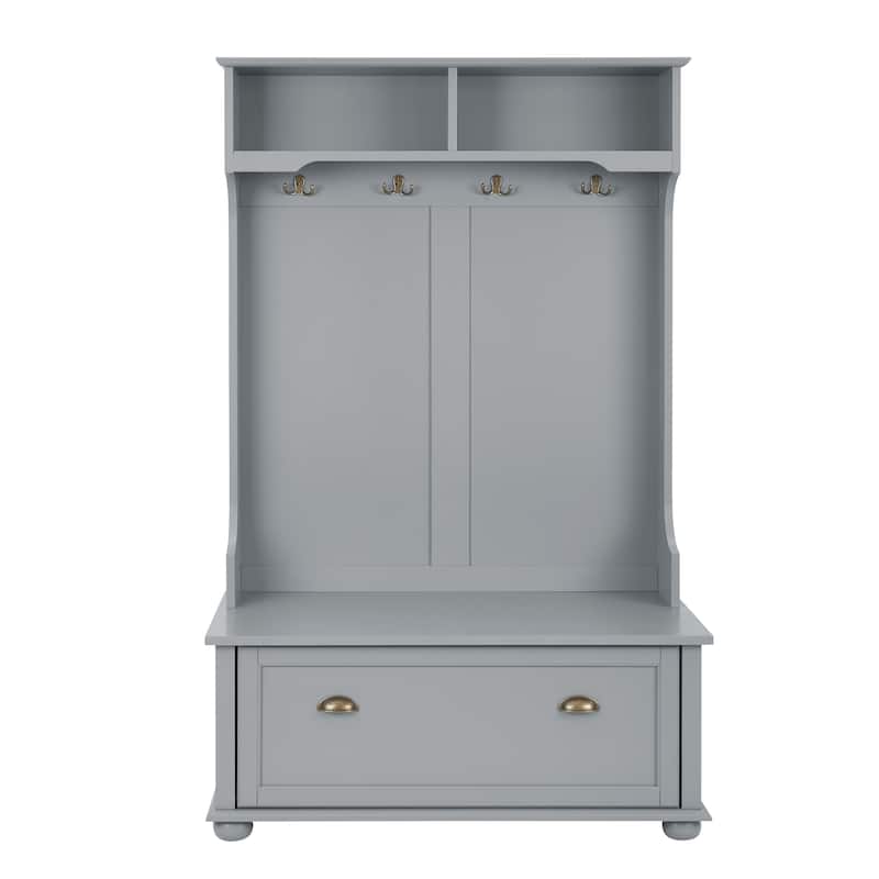 Coastal Style Hall Tree Entryway Bench with Shelves and Shoe Cabinets