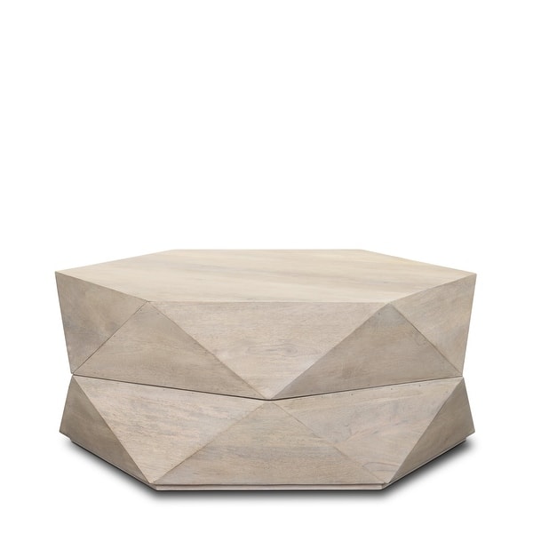 slide 2 of 10, Arreto Black Solid Wood Hexagonal Coffee Table With Storage Blonde