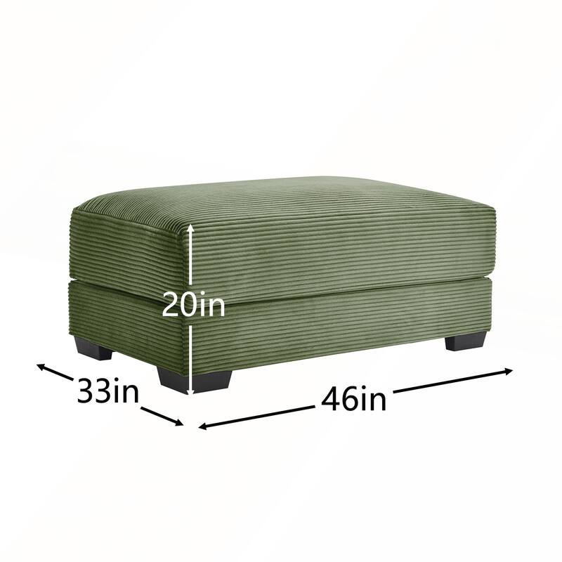 28 Inch Green Corduroy Ottoman with Extra-Wide Armrests and Durable High-Density Fabric for Comfortable Seating